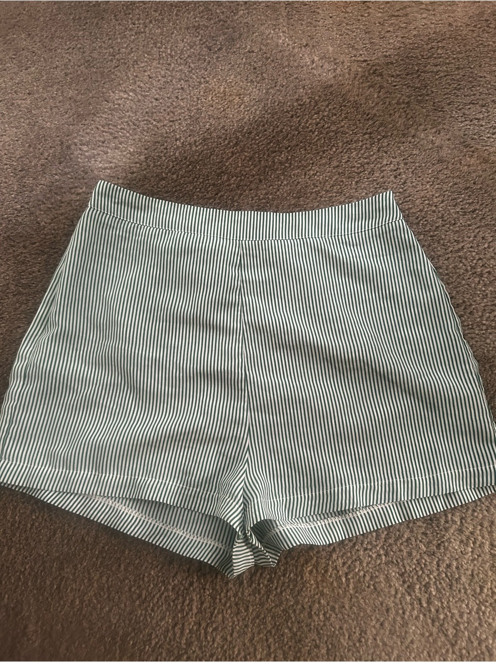 PrettyLittleThing Green and White Pinstripe High-Waist Shorts